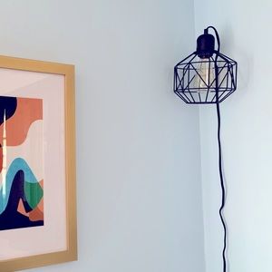 Industrial Black Metal Pendant Light (Wire Cage) -incl. current amber bulb+spare